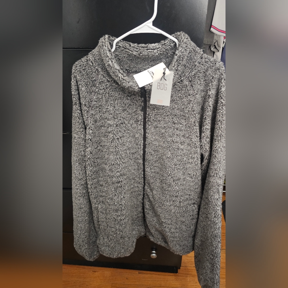 BDG Raglan High Pile Fleece Mock Neck Full Zip Jacket Gray size 2XL new